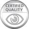 Round seal with the text 'Certified Quality' and a stylised eye underneath, symbolising verified and confirmed quality.