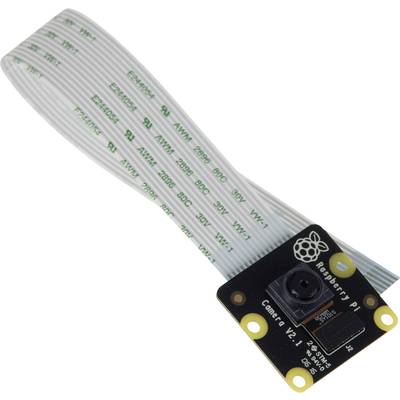 Raspberry Pi Camera connected via ribbon cable. Camera Module V2.1, suitable for photography and video recording with Raspberry Pi.