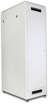 A white, tall network cabinet with a closed door, suitable for storing servers or network devices in IT environments.