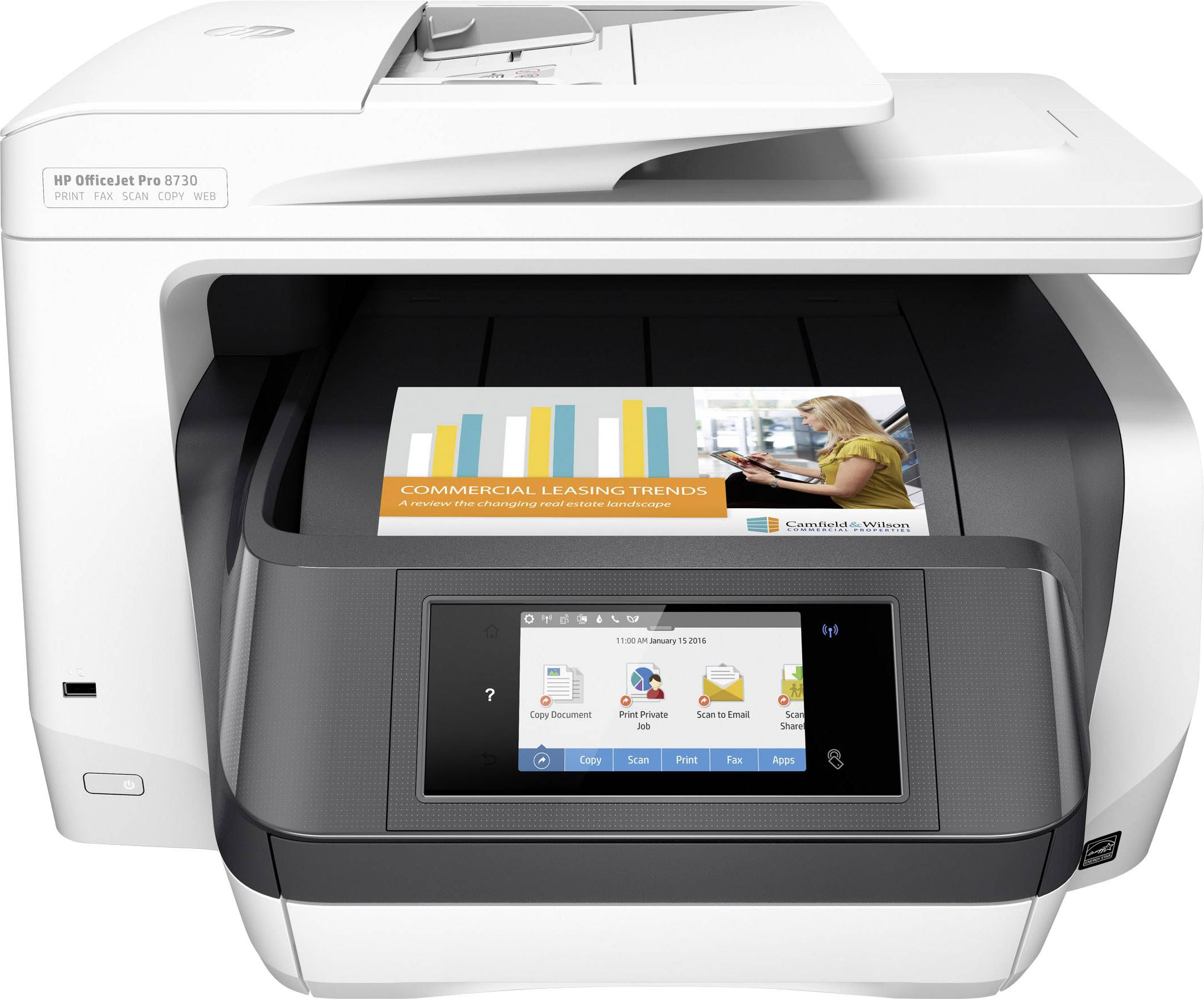 HP OfficeJet Pro 8730 All-in-One Colour inkjet multifunction printer A4 Printer, scanner, copier, fax LAN, Wi-Fi, Duplex, Duplex ADF