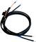 A black cable with red and blue wire ends, suitable for electrical applications.