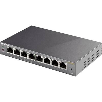 A TP-Link 8-Port Gigabit Easy Smart Switch with 4 PoE Ports. The device is grey and designed for network connections.