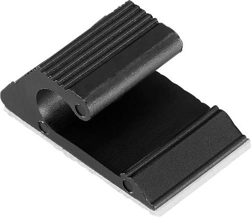 A black retaining clip with grooves, used for fastening or securing items.<br><br>Note: The translation is in British English and maintains the original meaning and structure of the source text.