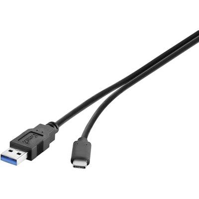 Renkforce USB cable USB 3.2 1st Gen (USB 3.0 / USB 3.1 1st Gen) USB-A plug, USB-C® plug 0.50 m Black gold plated connect