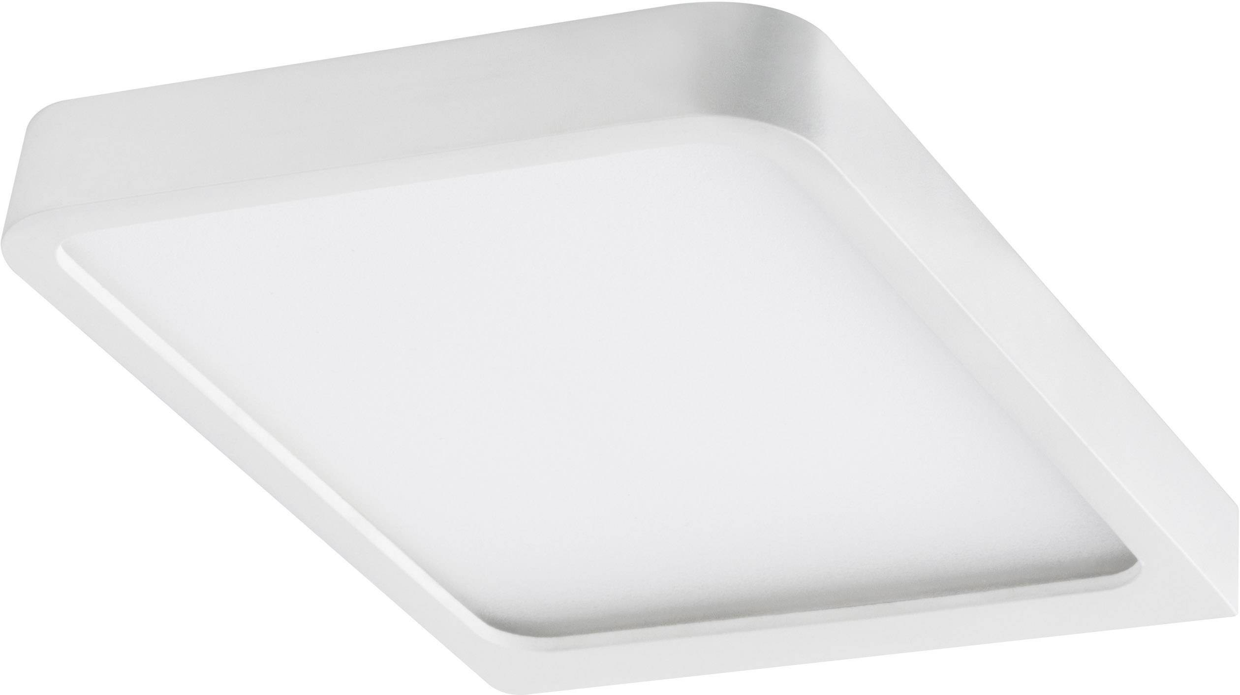 Square, flat LED ceiling light with white frame, suitable for modern interiors.