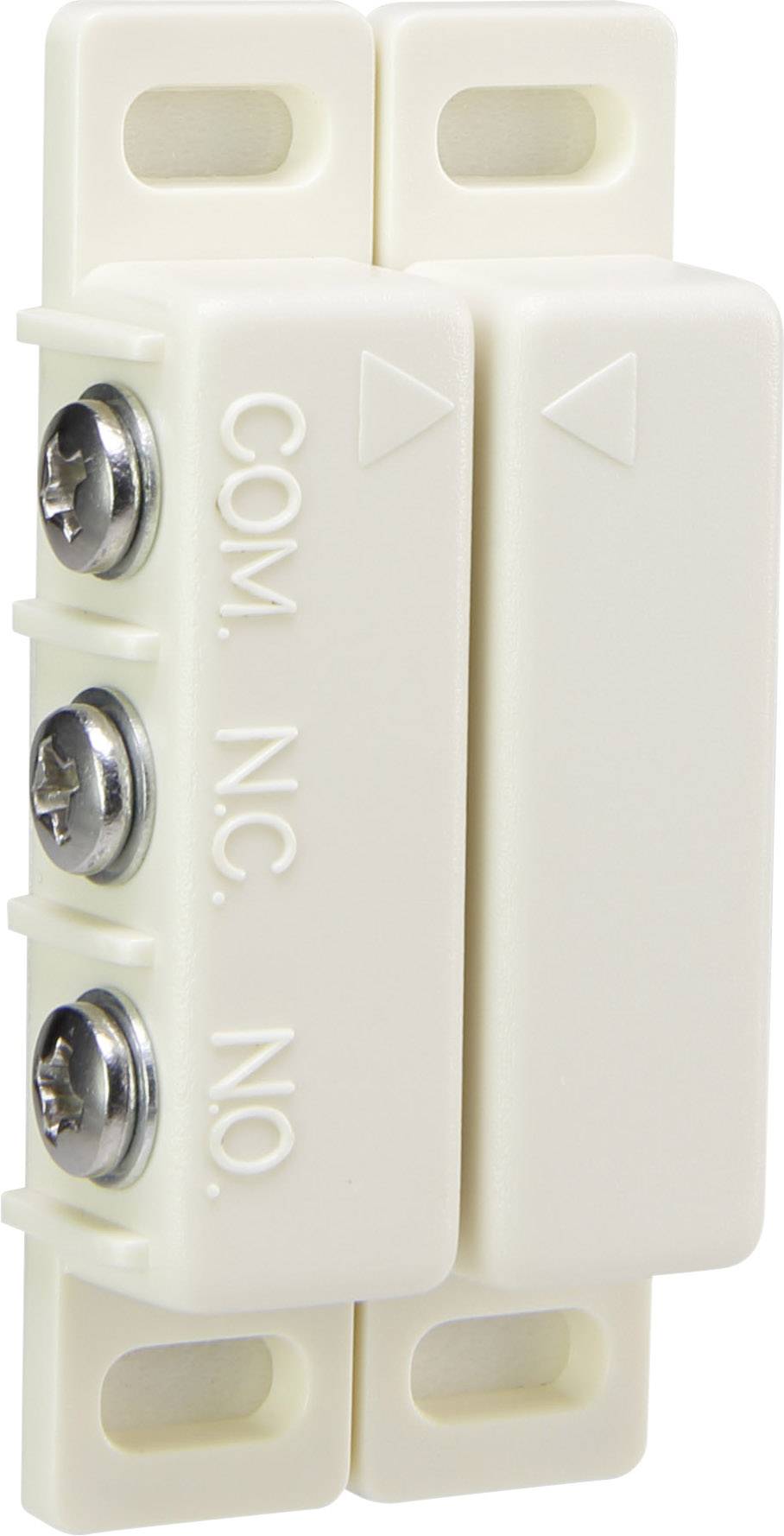 A plastic switch with three screw terminals, labelled 'COM', 'N.C.', 'N.O.'.
