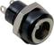Black socket with two metal connections and a hexagonal metal frame, used for electrical connections.