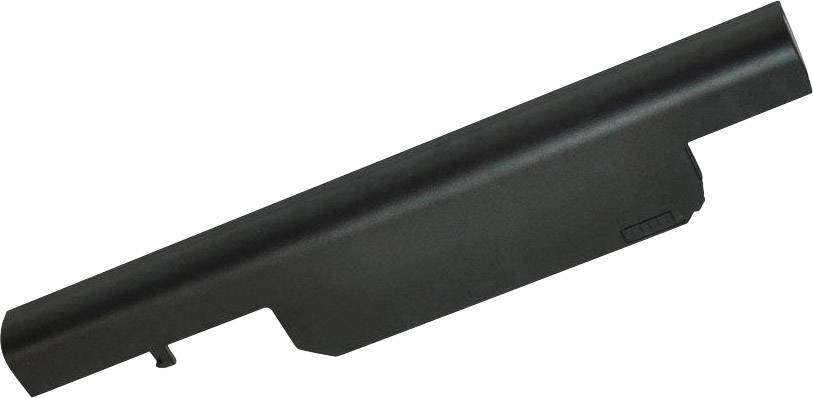 Black lithium-ion battery for laptop, rectangular with rounded edges and connection terminals.