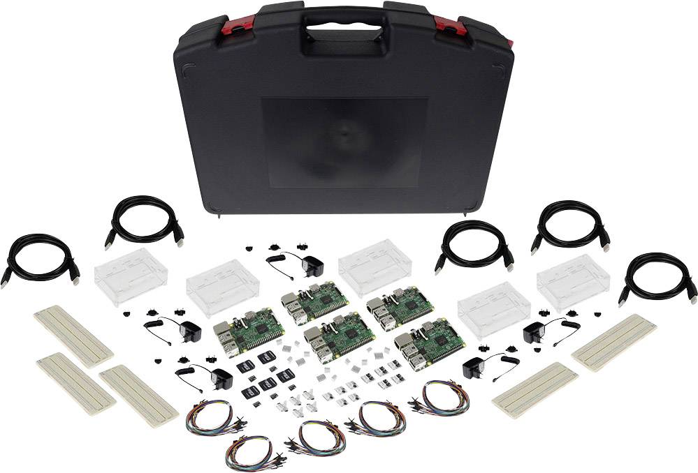 Joy-it Class-Room-Advanced Raspberry Pi® 3 B 1 GB 4 x 1.2 GHz Housing, Noobs OS, Heatsink, PSU, Storage case, HDMI cable, Breadboard, LEDs, Sensors