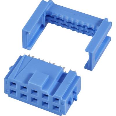 'Blue connector with two parts: a lower rectangular section with multiple socket slots and an upper removable section.'