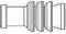 Schematic diagram of a camera lens with seven lenses arranged in a row.