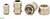 Four golden cable glands of different sizes placed side by side. A small 'RoHS' logo in the bottom left corner.