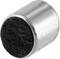 Small, cylindrical microphone in a silver metal casing with a black cover on one side. Suitable for acoustic recordings.
