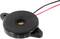 A round piezo sounder with two cables (red and black) for signal or alarm generation.