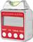 'Digital inclinometer with spirit level, display, ON/OFF, calibration and hold buttons. Red front panel, Holzmann Austria brand.'