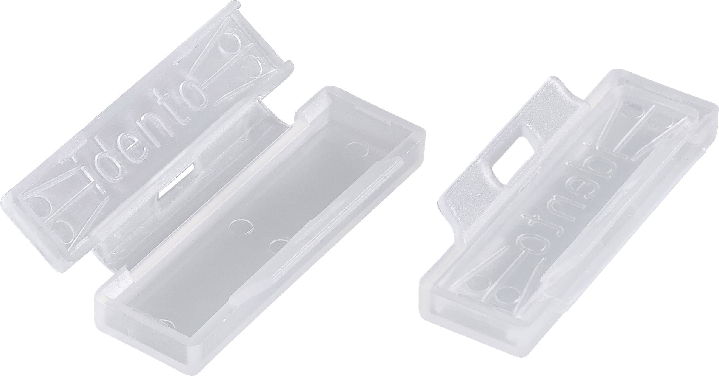 Two transparent plastic boxes, one open, the other closed, presumably for storing small items.