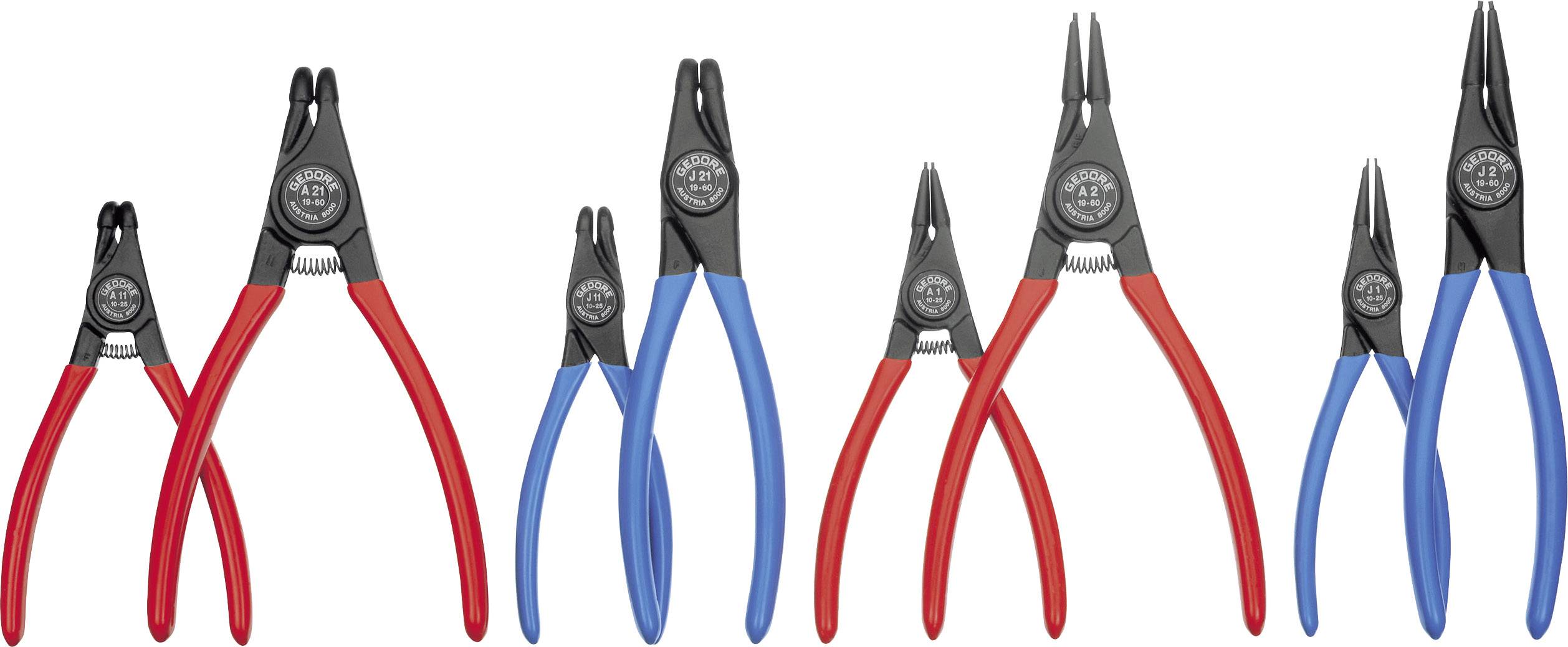 Gedore 6700490 Circlip pliers set Suitable for Outer and inner rings 12-25 mm, 19-60 mm 10-25 mm, 19-60 mm Tip shape (details) 90° angle, Straight