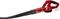 A red leaf blower with a black handle and long blowing tube, designed for cleaning gardens and pathways.