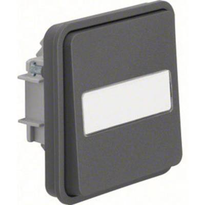 A square grey light switch with a central white area.