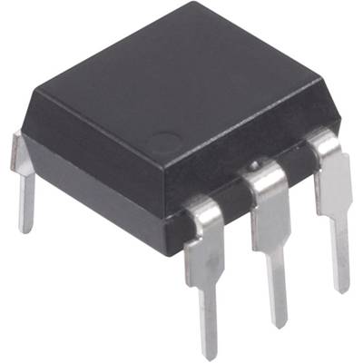 A black integrated circuit with four metal legs protruding from its underside.