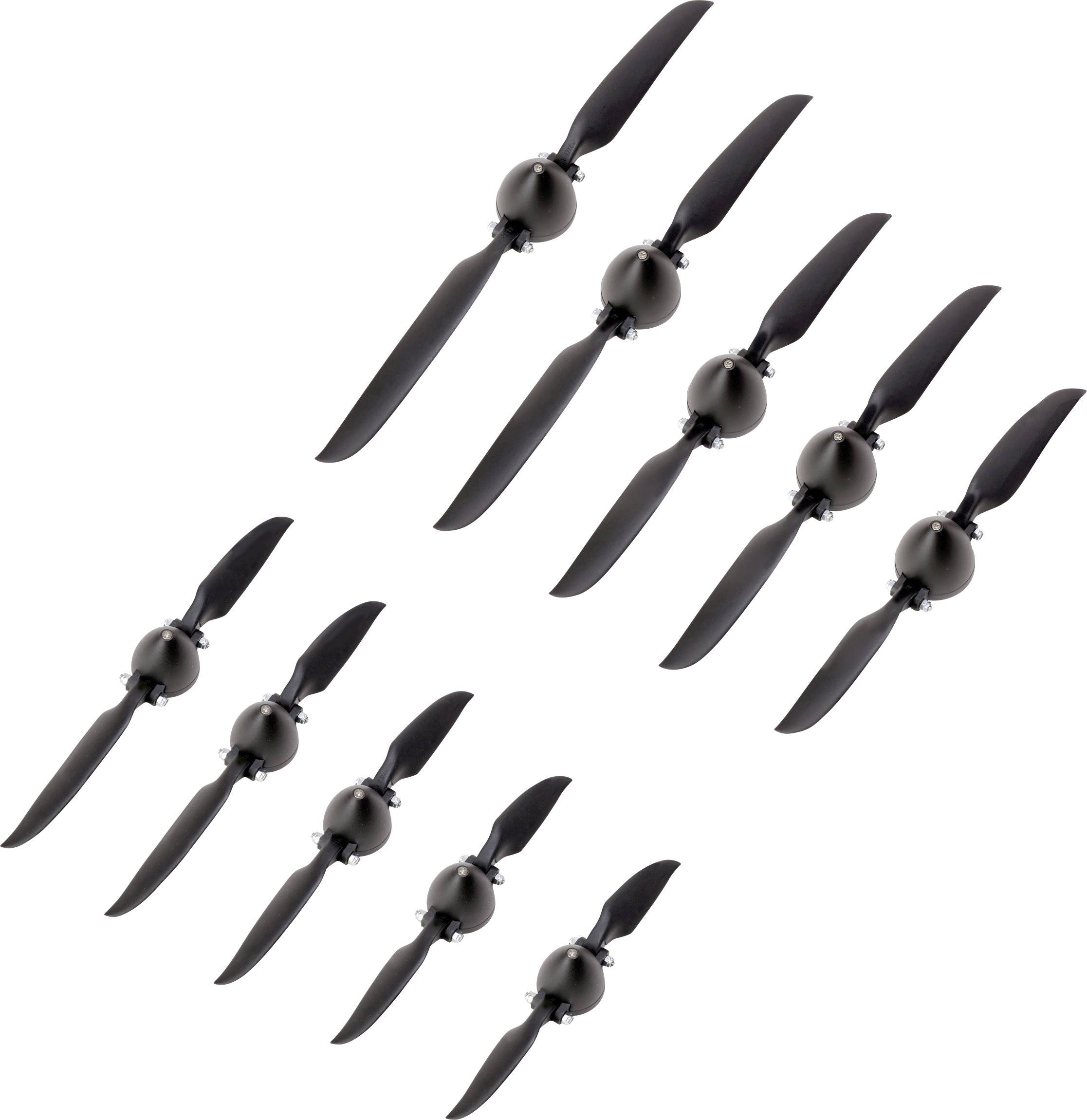 Ten black drone propellers arranged in two rows against a white background.