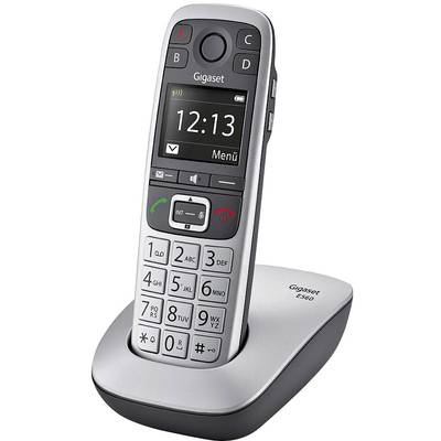 Cordless telephone on charging station with large display and large buttons, showing time as 12:13 with call and message symbols.