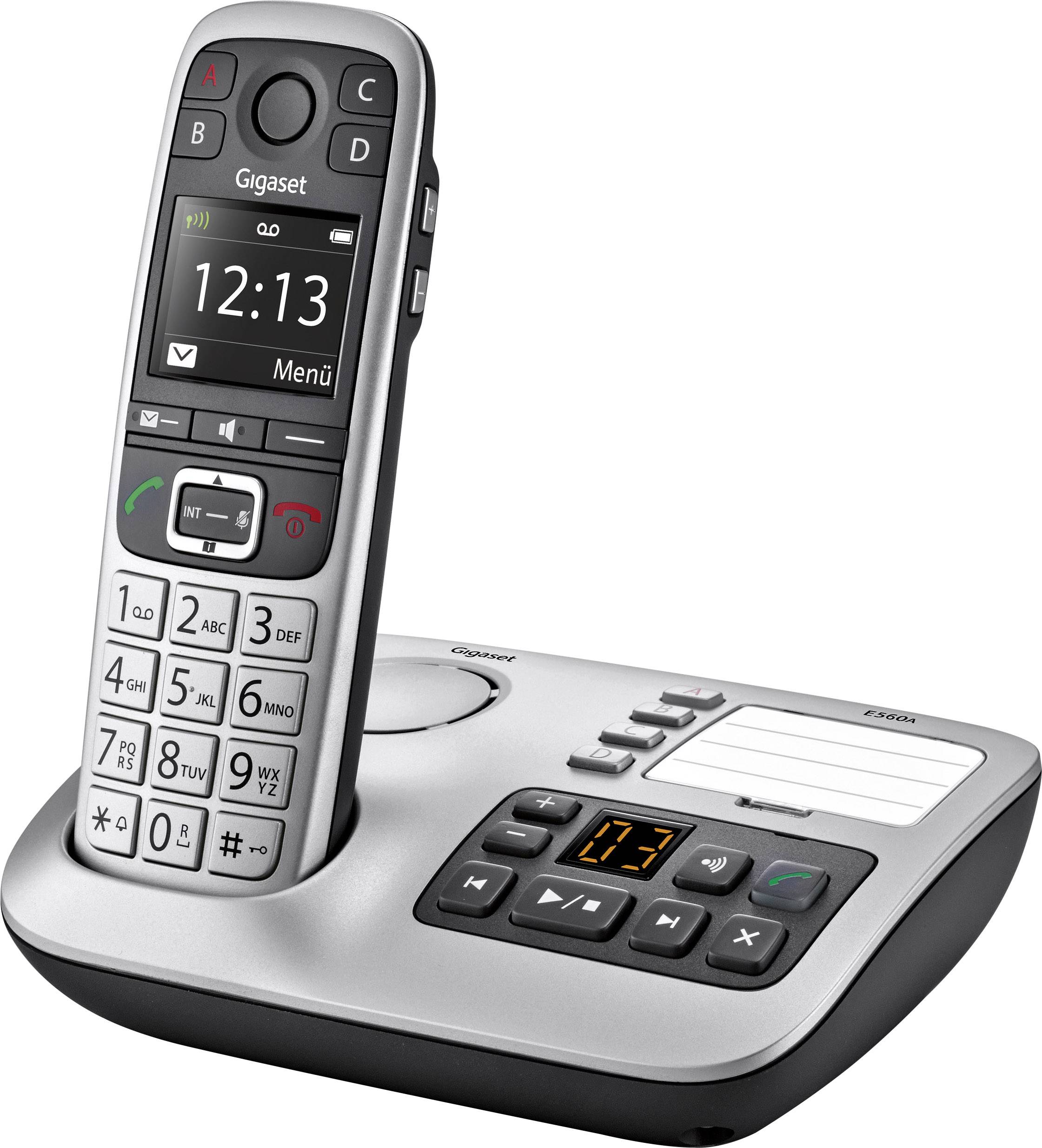 Gigaset E560A DECT/GAP Cordless analogue Answerphone, Hands-free, Visual call notification Platinum