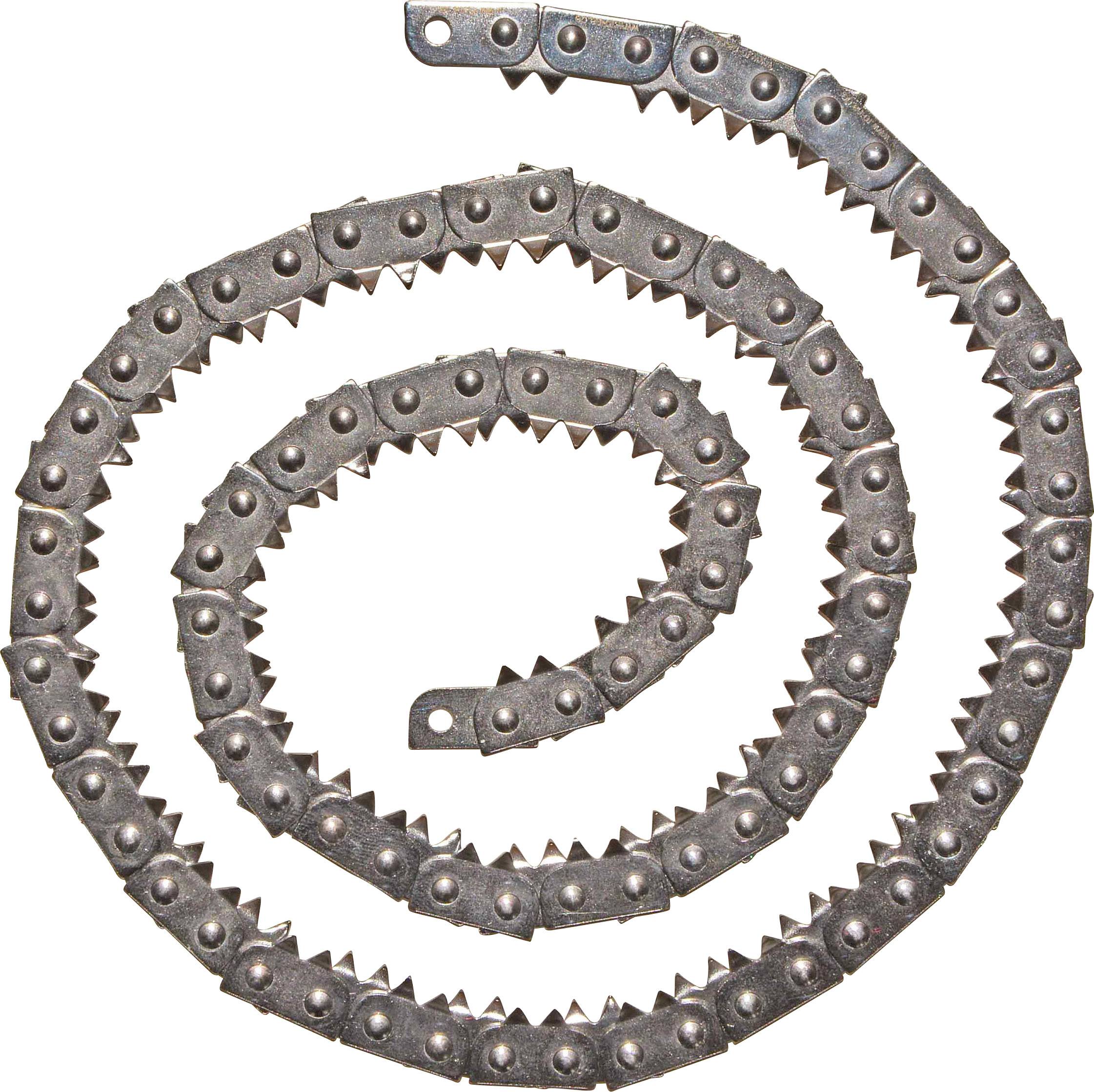 Metal chain in a spiral arrangement, consisting of interconnected gears.
