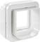 A square, white cat flap with rounded edges that can be installed flush or protruding. Ideal for pets.