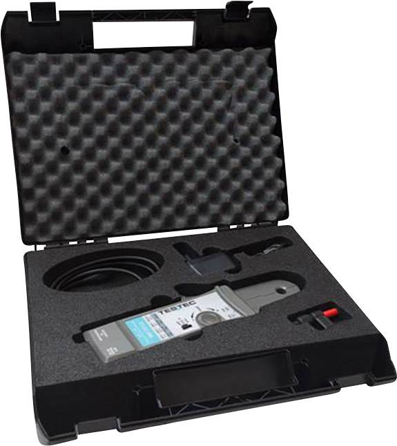 An open black case with foam lining displays a measuring instrument, a cable, and additional accessories.