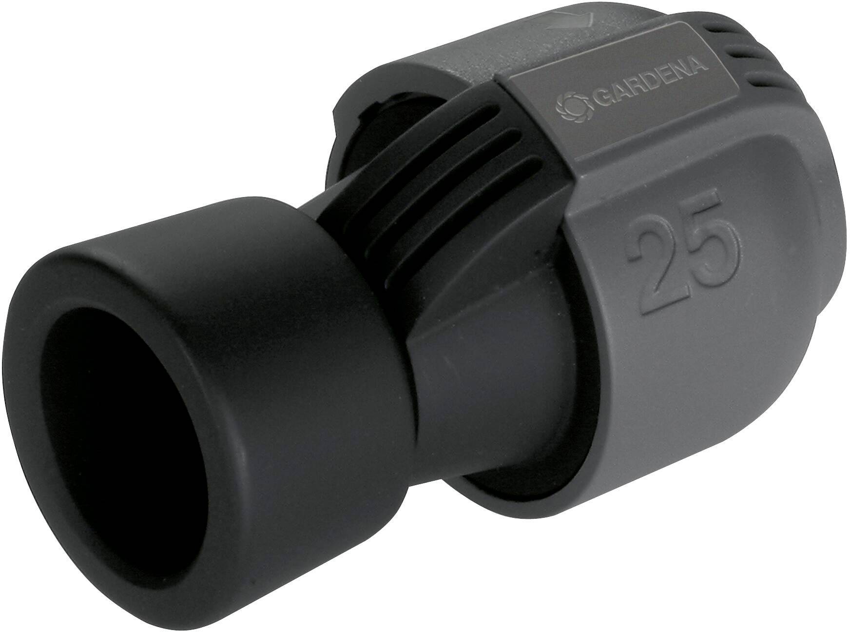 Grey and black Gardena hose connector with the number '25' on the side.