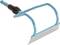 A blue mattock with wire frame and metal blade, suitable for gardening tasks and removing weeds from the ground.