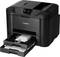 A black multifunction printer with paper tray, display and multiple control buttons. Suitable for office and home use.