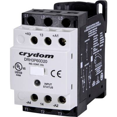 Industrial Component: Electronic relay with input and output terminals, Crydom brand, Model DRH3P60D20, suitable for control applications.