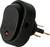 Black rocker switch with red indicator light and copper contacts, for controlling electrical devices.
