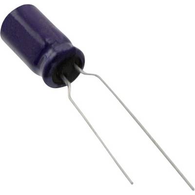 A blue electrolytic capacitor with two long connecting wires.