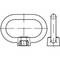 Technical drawing of an oval metal component with threaded connection, side and front view.