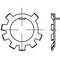 Technical drawing of a gear wheel with side view and top view, showing structural and design features.
