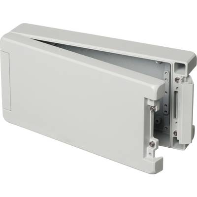 Plastic enclosure in a rectangular shape, partially open, with no visible contents. Suitable for electronic components.