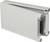 A grey, rectangular plastic electrical enclosure with an open flap, providing access to connections or components.