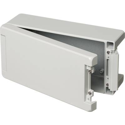 Grey plastic casing, partially opened, reveals interior and mounting screws.