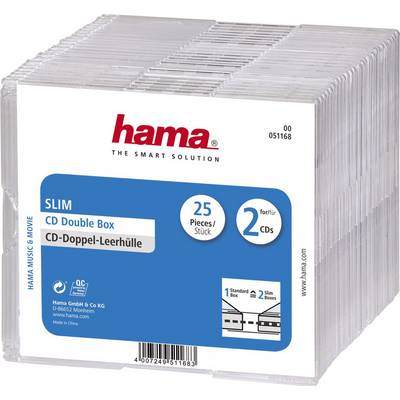 'Pack of Hama CD double jewel cases, 25 pieces, transparent, for two CDs per case.'
