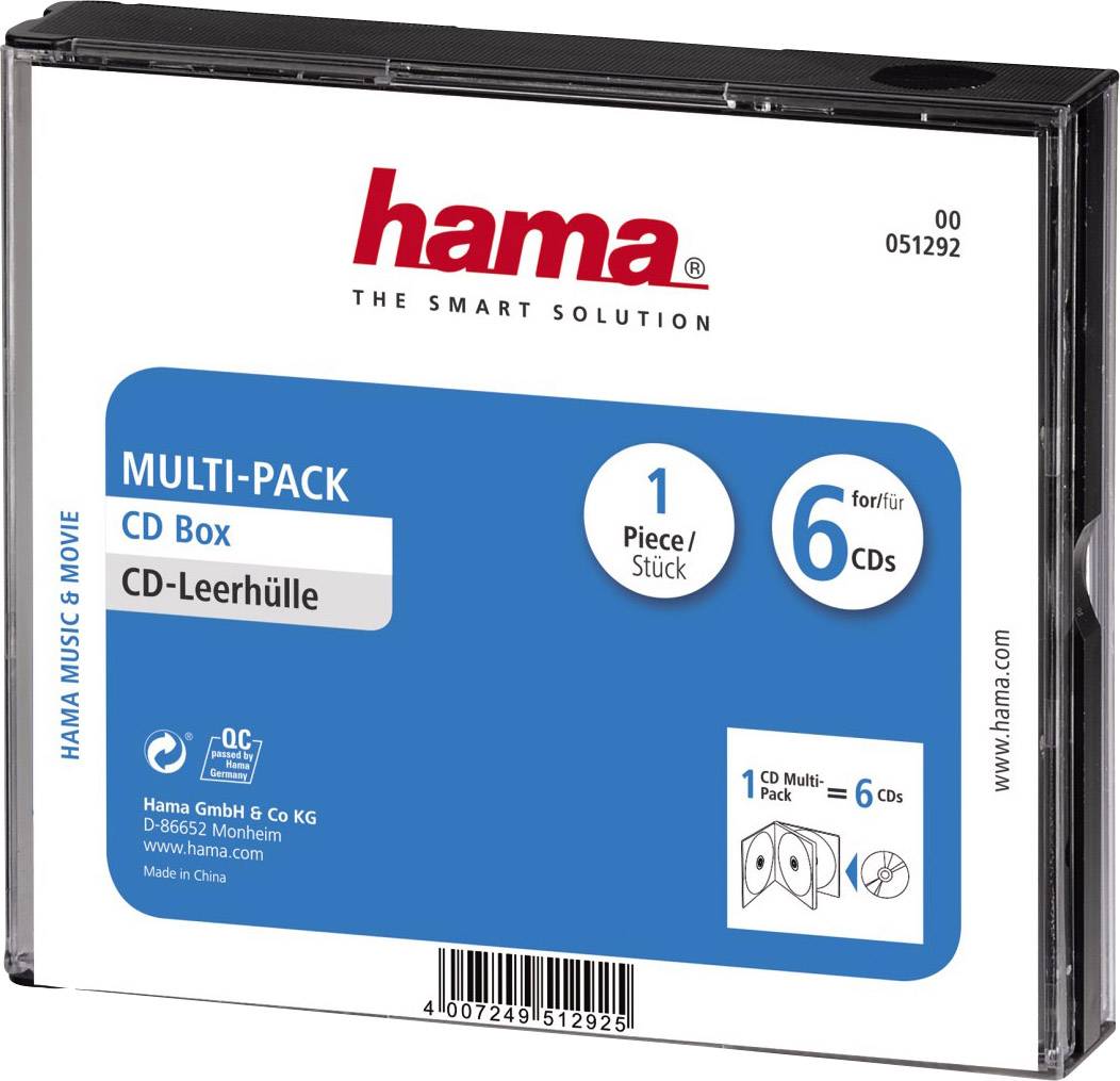 Hama CD box 00051292 6 CDs/DVDs/Blu-rays Black Polystyrene 1 pc(s)