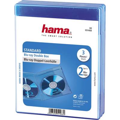 Empty Blu-ray double case by 'Hama' for two discs, packaging shows two Blu-rays in blue plastic cases.
