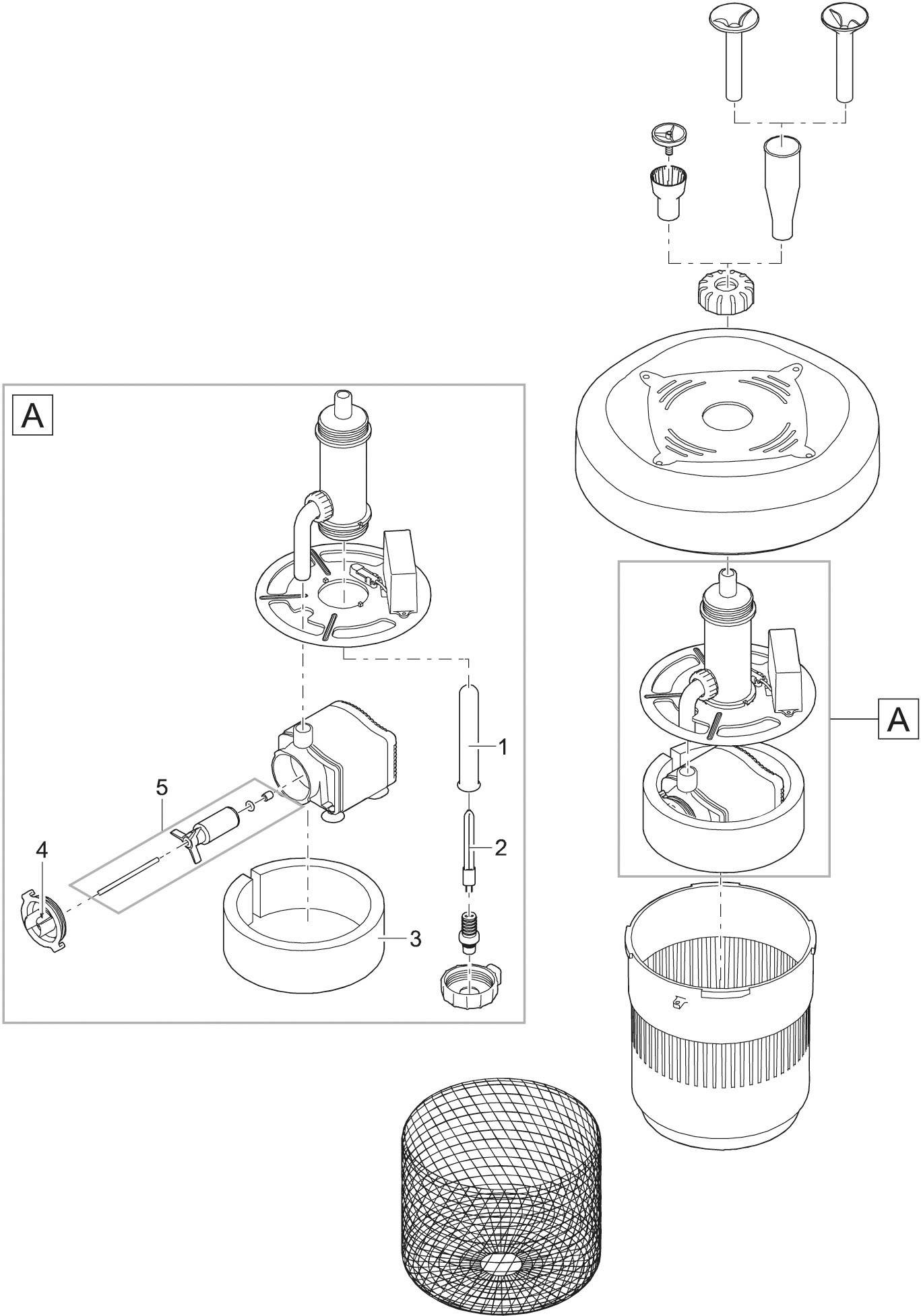 Exploded diagram of a valve with numbered parts and multiple assemblies. Shows screws, valve body, and mesh filter.