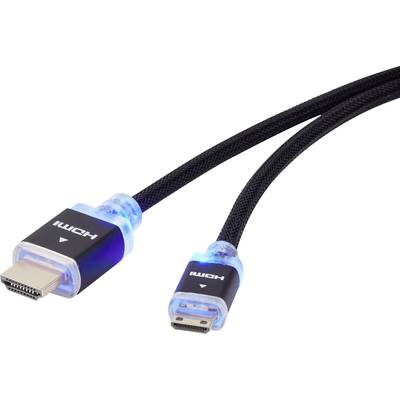 SpeaKa Professional HDMI Cable HDMI-A plug, HDMI-Mini-C plug 0.50 m Black SP-5938016 incl. LED, Ultra HD (4k) HDMI, gold