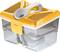 Transparent, two-compartment storage box with a yellow, perforated lid and carrying handle, suitable for storing small items.
