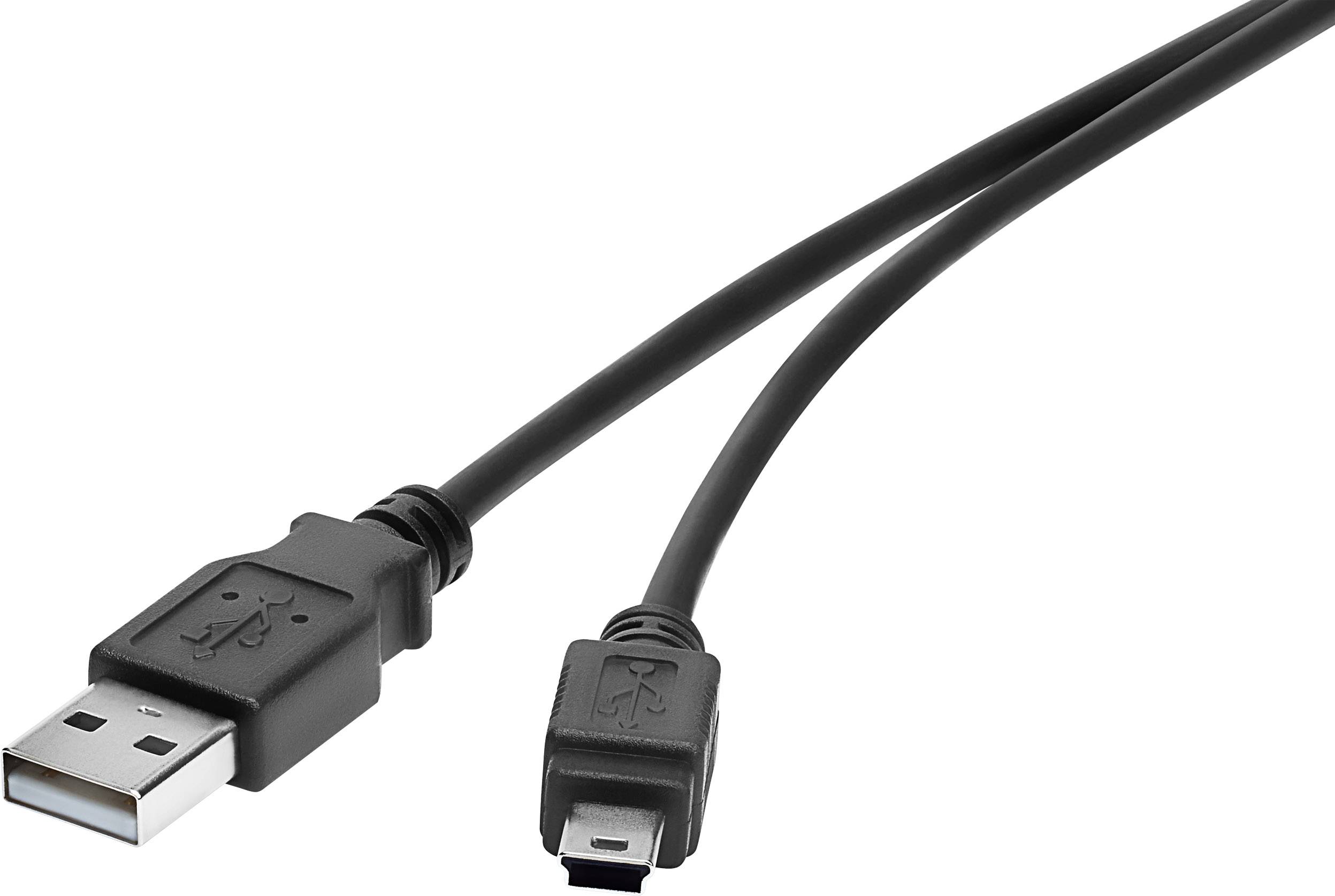 Renkforce USB cable USB 2.0 USB-A plug, USB-Mini-B plug 0.30 m Black gold plated connectors RF-4455807