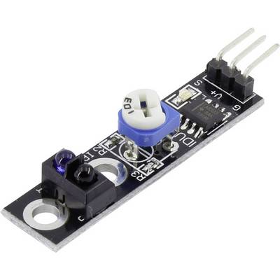 Infrared obstacle avoidance sensor with blue potentiometer control; used electronic component for robotics projects.