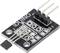 Temperature sensor module with black printed circuit board and three metal pins. Markings 'IDUINO' and 'S'.